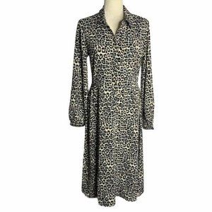 Spirit of Grace Cheetah Print Shirt Dress M White Black Buttons Long Sleeve NEW
